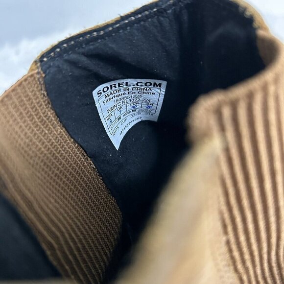 Sorel Tan Joan of Arctic Nubuck Leather Wedge Booties Sz 9 Pull Eli Curry Brown - Picture 11 of 11